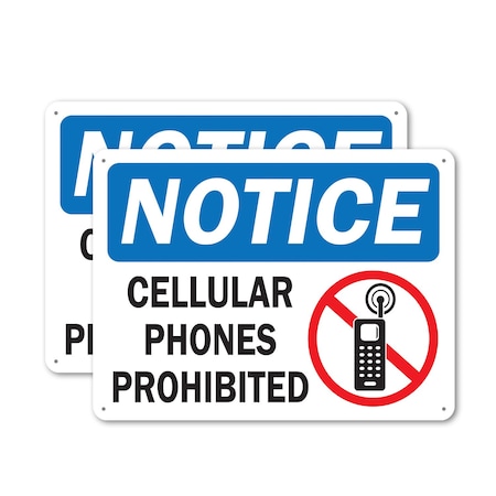 Signmission Cellular Phones Prohibited with Graphic, 18 in W x Rectangle, Aluminum OS-2PACK-NS-A-1218-L-19527